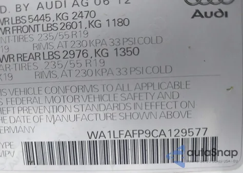 2012 Audi Q5 2.0T Premium from USA, damaged, VIN WA1LFAFP9CA129577